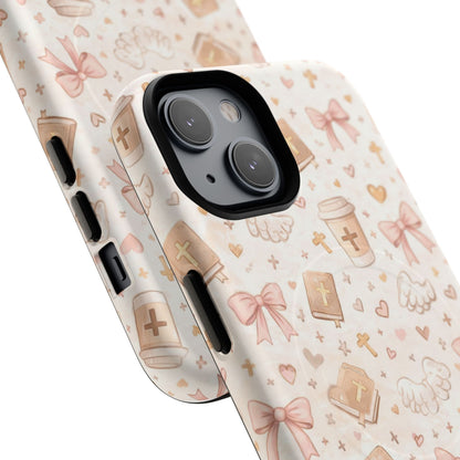 Christian Pattern Phone Case — Cute Cross, Bible & Dove Tough Magnetic Case