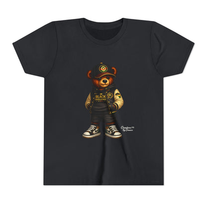 Youth Tee — Streetwear Teddy Bear Graphic (Black Varsity)