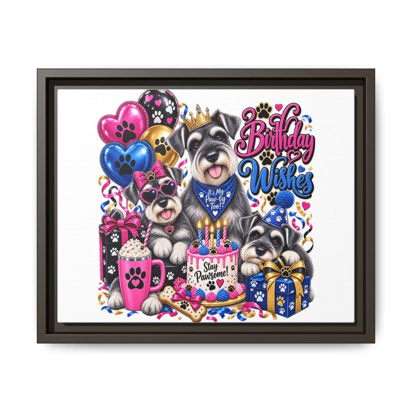 Birthday Wishes Schnauzer Canvas Print — Framed Matte Pet Artwork