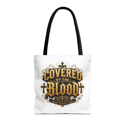 Covered by the Blood Tote Bag — Christian Cross Faith Canvas Tote