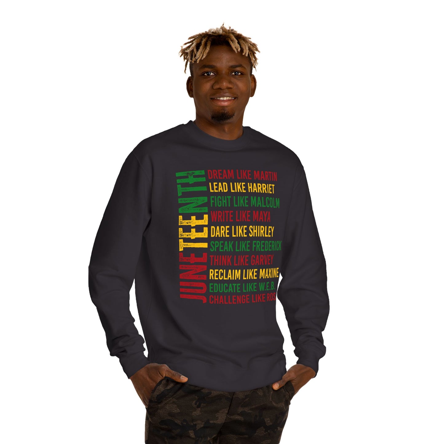 Juneteenth Icons Sweatshirt — "Lead Like Harriet, Fight Like Malcolm" Heritage Crewneck