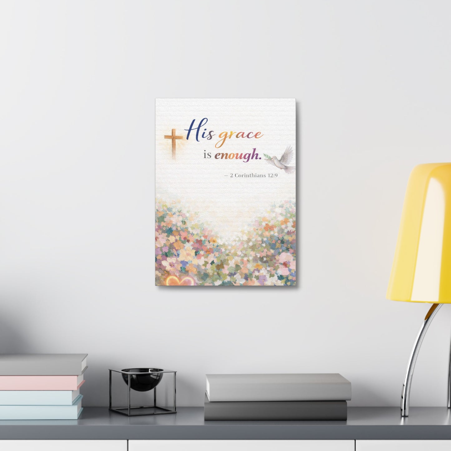 His Grace Is Enough Canvas Wall Art — 2 Corinthians 12:9 Christian Stretched Canvas