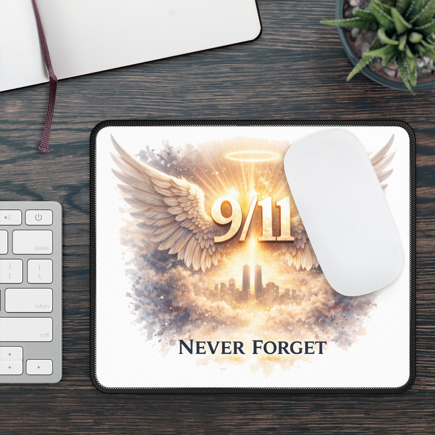 9/11 Never Forget Gaming Mouse Pad — Memorial Angel Wings Tribute