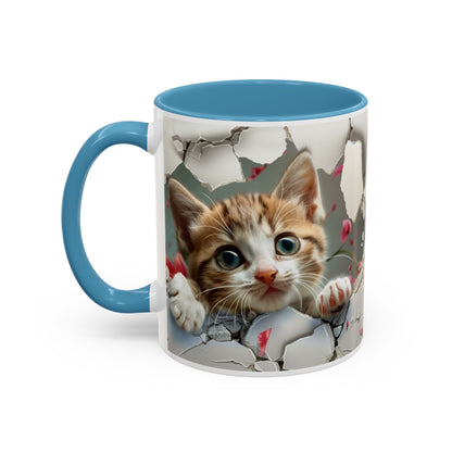 Kitten Peek Accent Coffee Mug — Cute Cat Peekhole Design (11/15 oz)