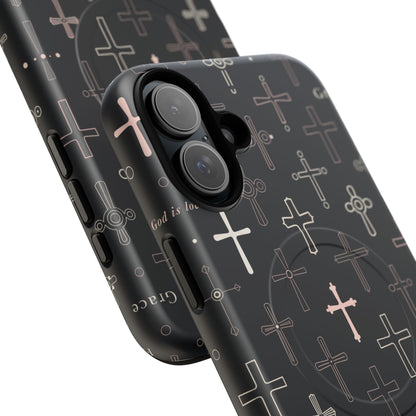 Magnetic Phone Case — Black Crosses "Grace" Protective Cover