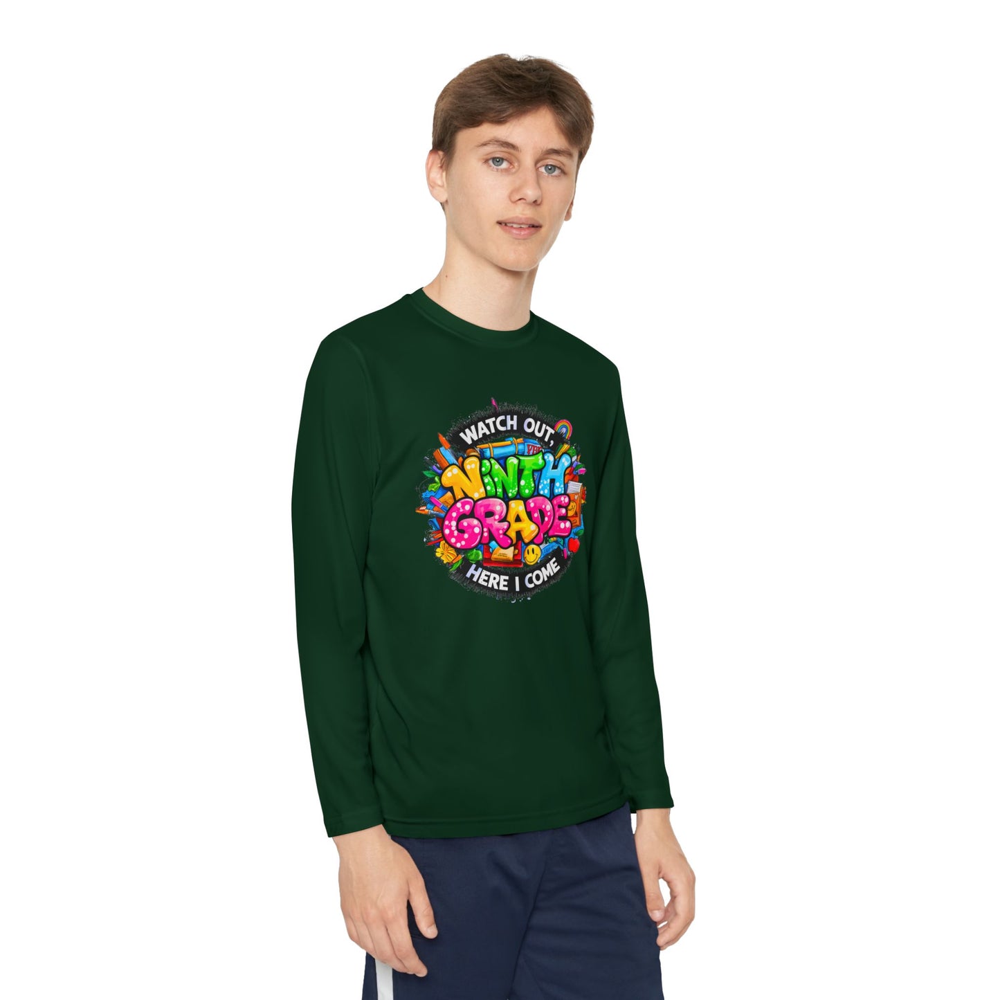 Ninth Grade Crewneck Long Sleeve — "Watch Out Ninth Grade Here I Come" Back-to-School Tee