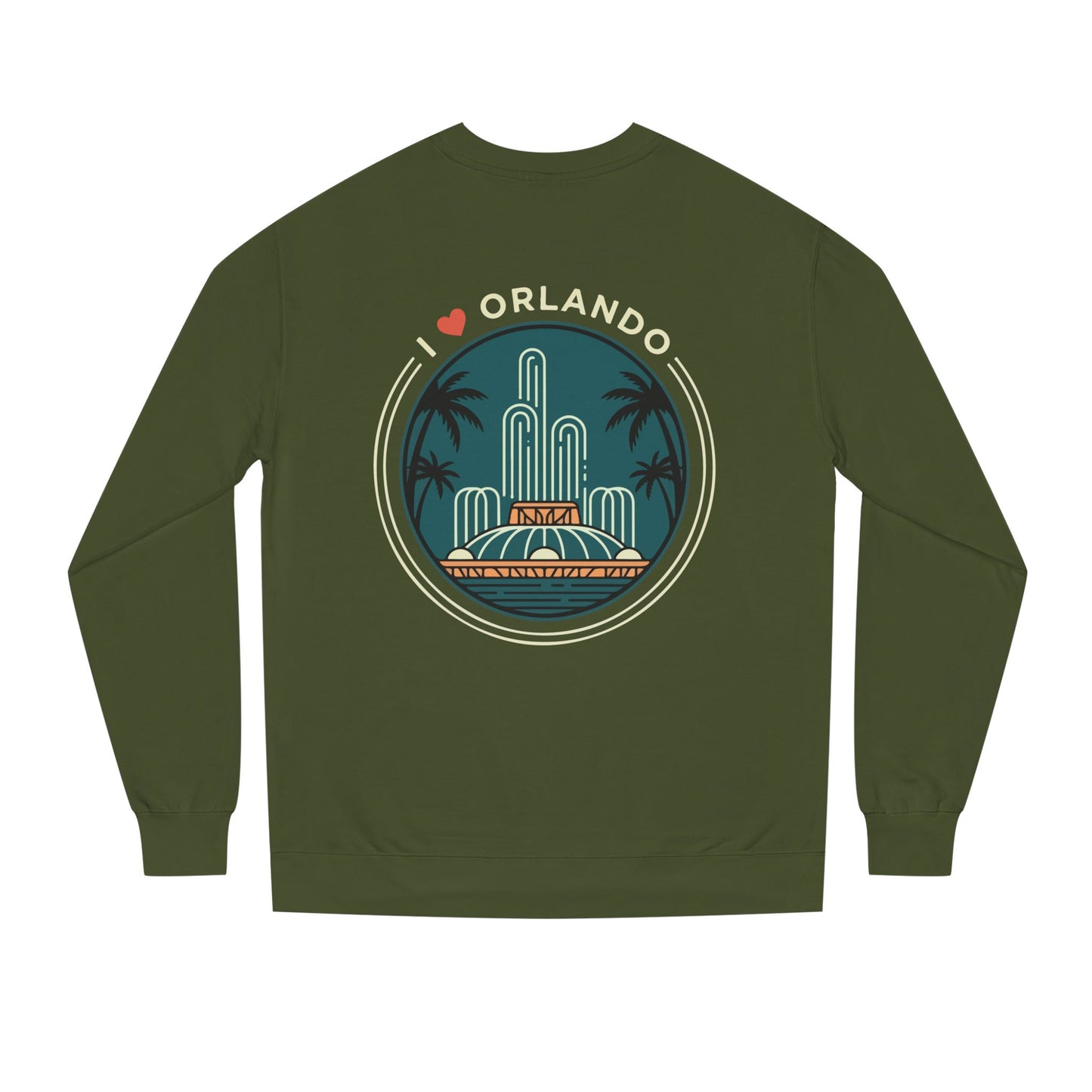 Orlando Fountain Crewneck Sweatshirt — Retro Palm Tree Cityscape