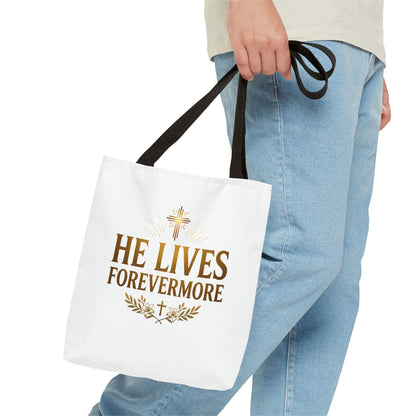 He Lives Forevermore Tote Bag – Christian Faith Cross Easter Canvas Tote