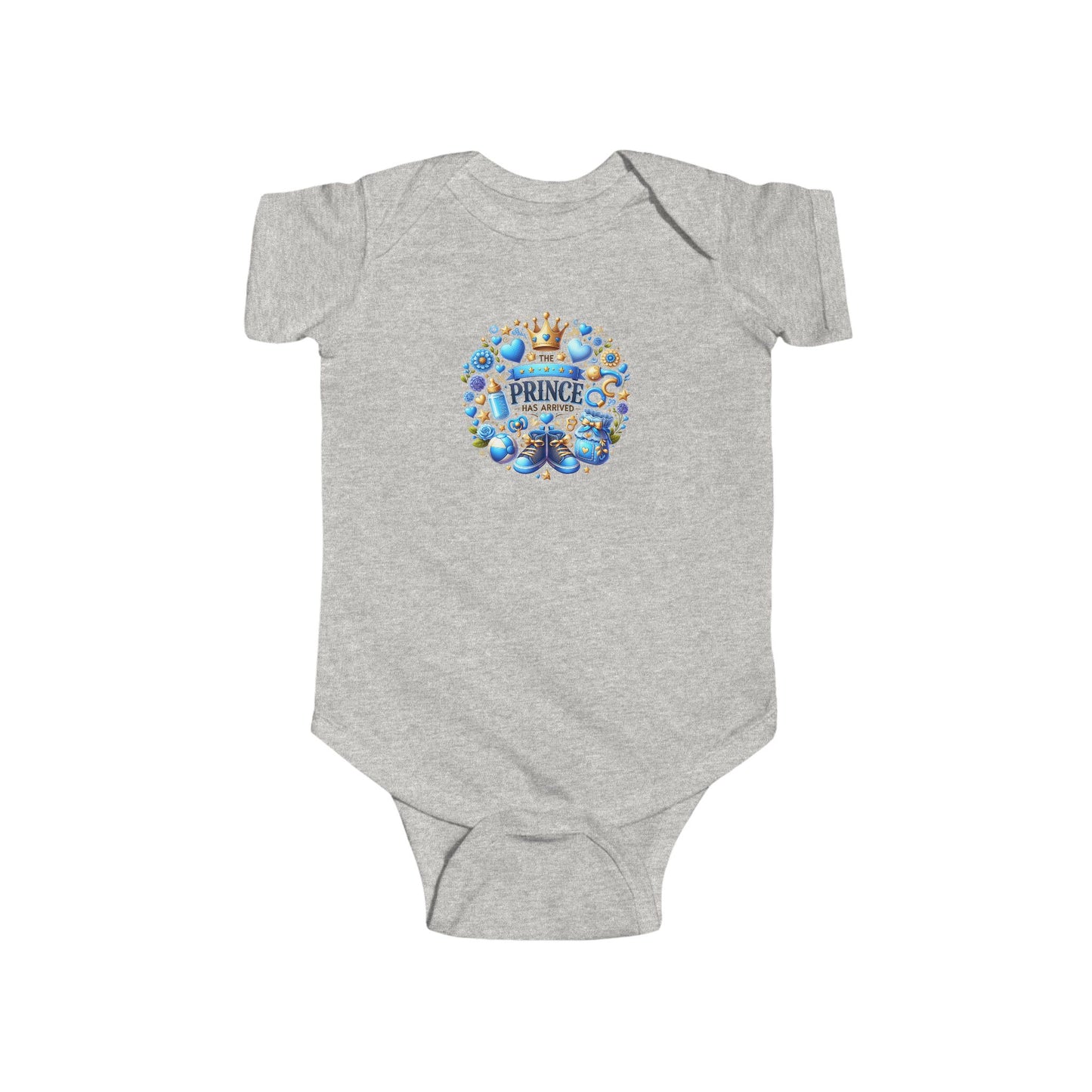 Baby Bodysuit - 'Little Prince' Blue Crown Floral Newborn Onesie