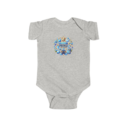 Baby Bodysuit - 'Little Prince' Blue Crown Floral Newborn Onesie