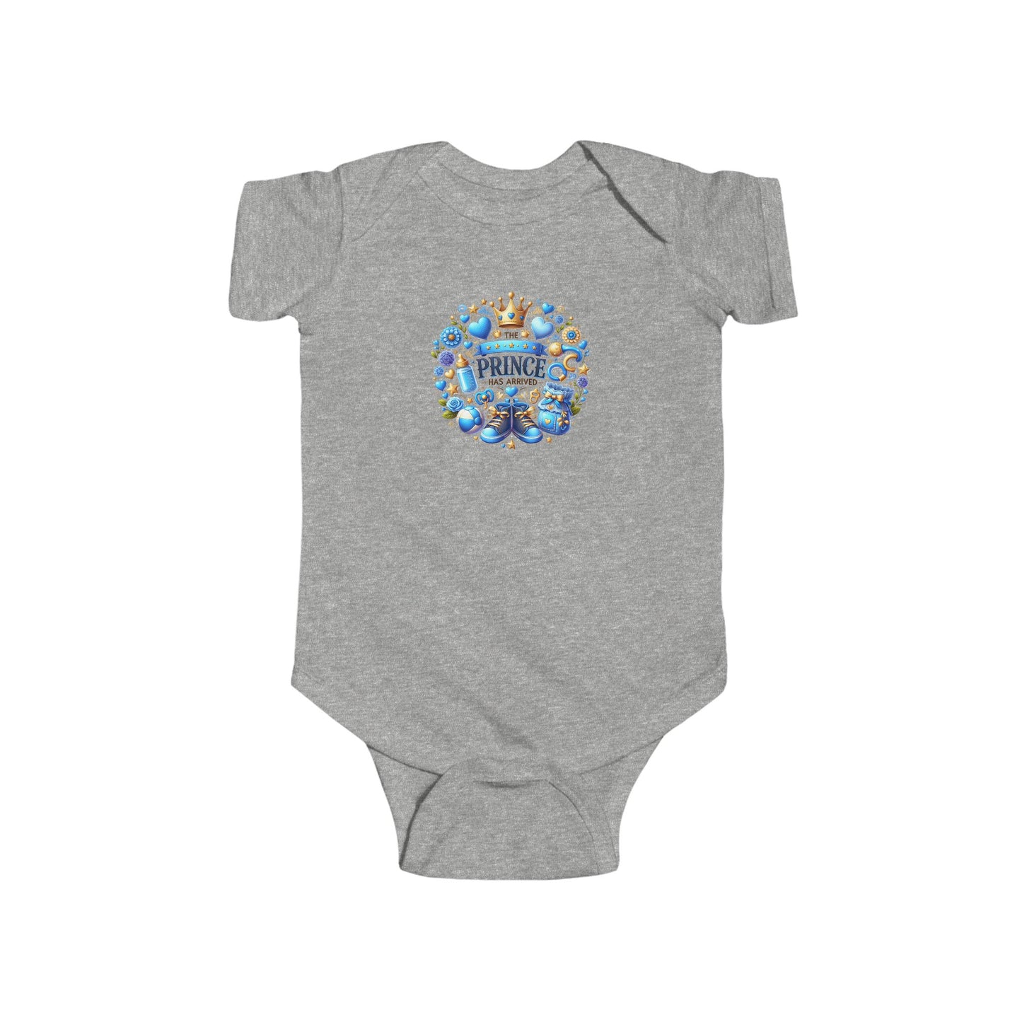 Baby Bodysuit - 'Little Prince' Blue Crown Floral Newborn Onesie