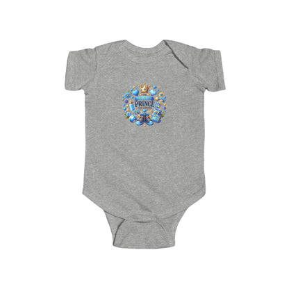 Baby Bodysuit - 'Little Prince' Blue Crown Floral Newborn Onesie