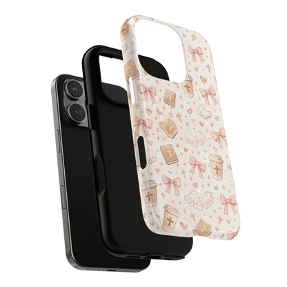 Christian Pattern Phone Case — Cute Cross, Bible & Dove Tough Magnetic Case