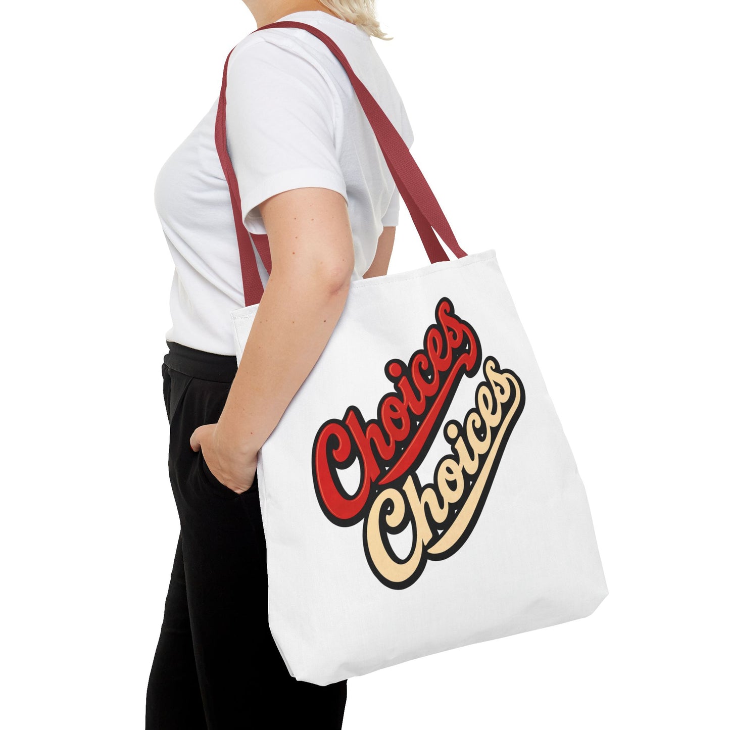 Choices Retro Script Tote Bag — Vintage Two-Tone Typography Canvas Tote