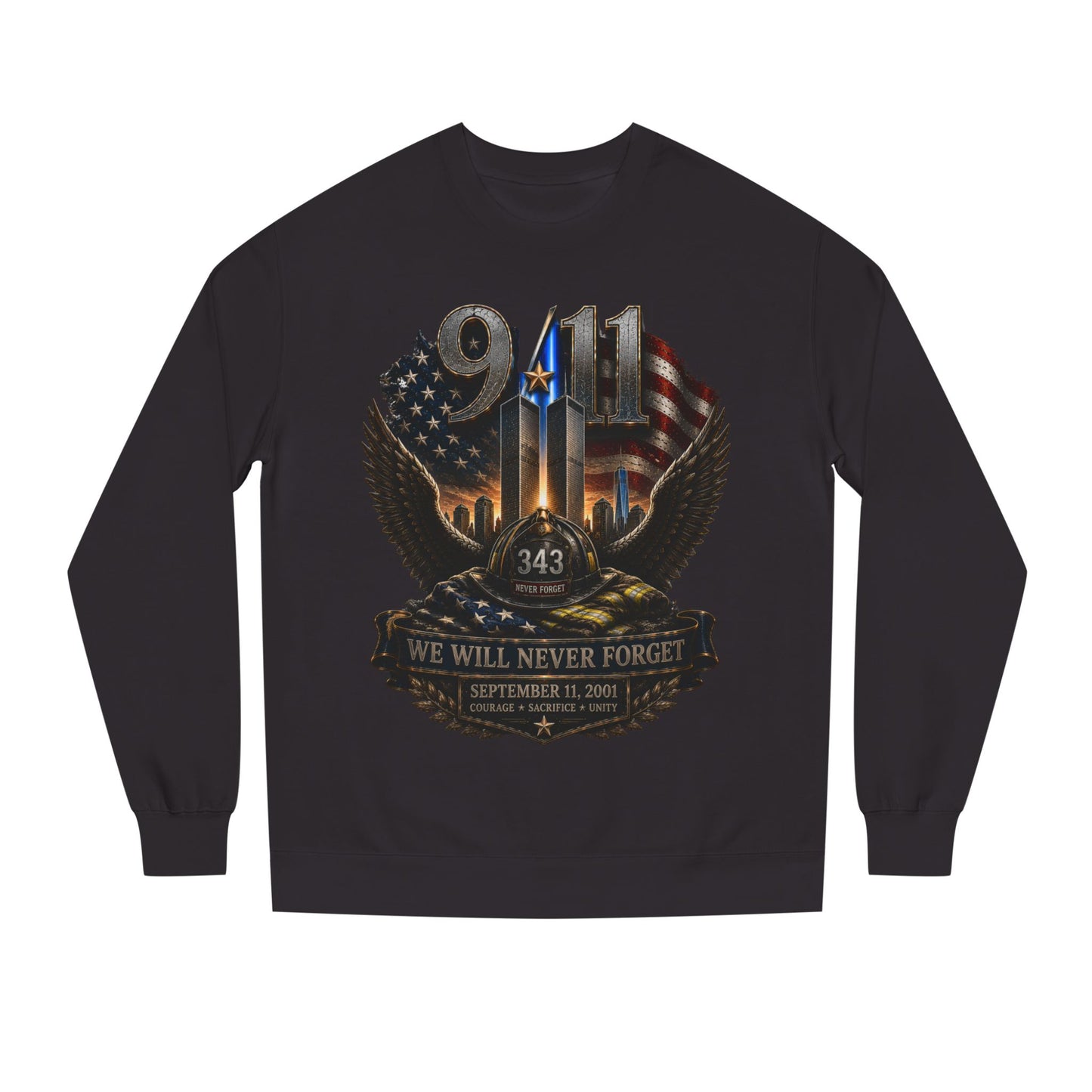 9/11 We Will Never Forget Crewneck Sweatshirt – Memorial Tribute