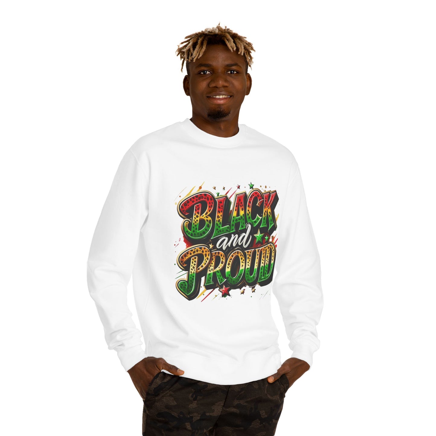 Black and Proud Crewneck Sweatshirt — Afrocentric Pride Graphic