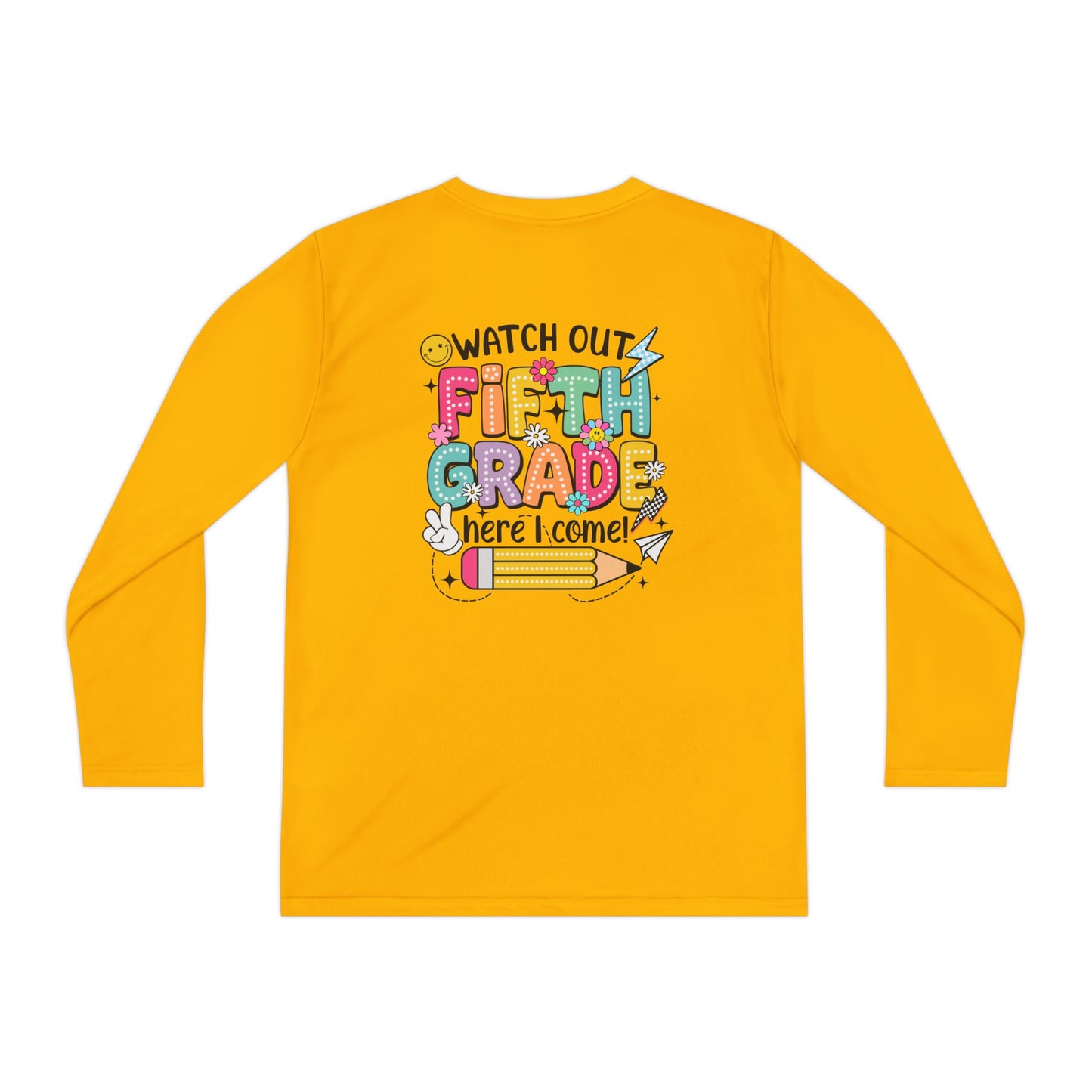 Youth Long Sleeve Tee - "Watch Out Fifth Grade Here I Come" Back-to-School Shirt