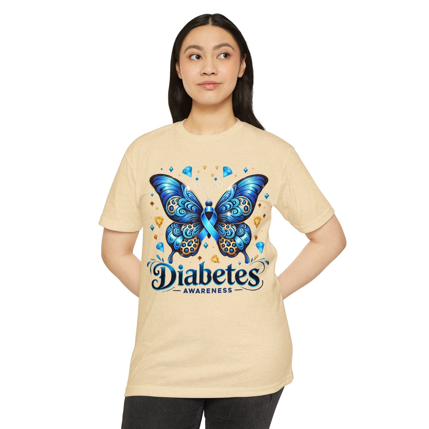 Diabetes Awareness Butterfly T-Shirt — Blue Ribbon Support Tee