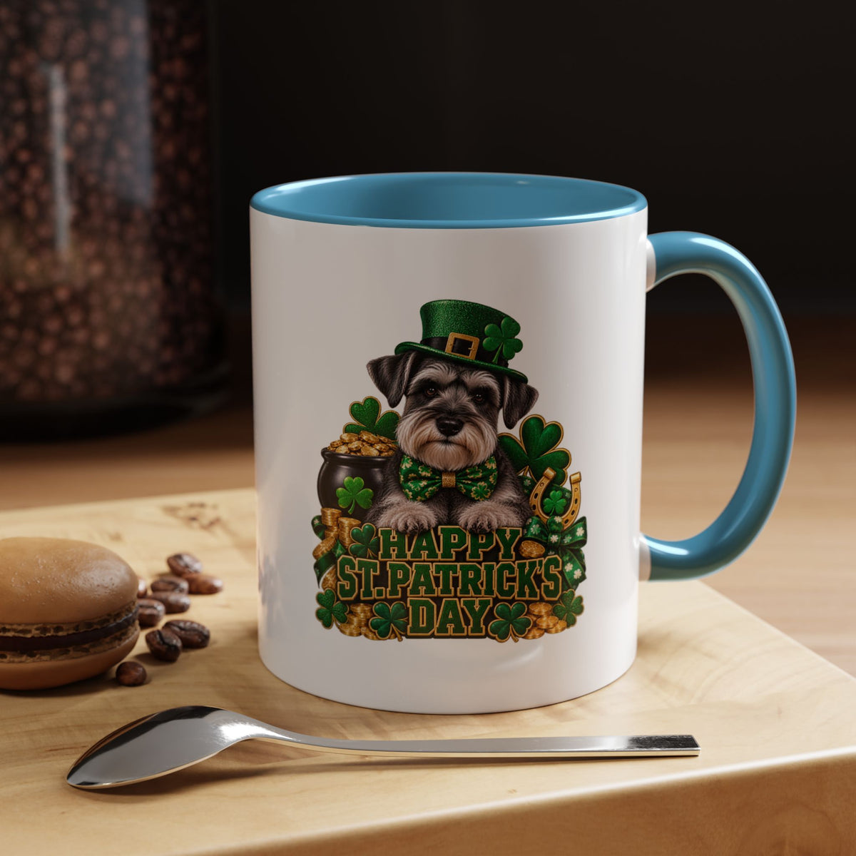 St. Patrick's Day Schnauzer Coffee Mug – Happy St. Patrick's Day Accent Mug