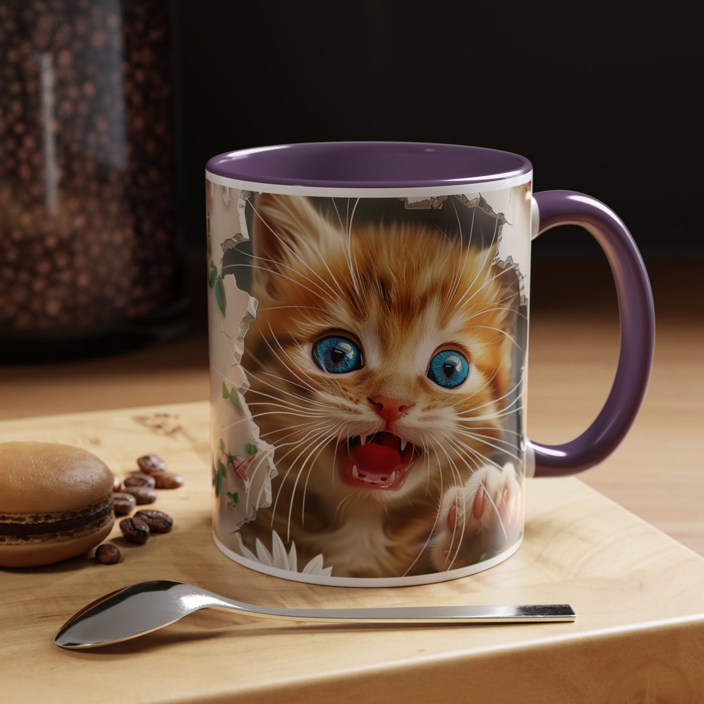 Cute Orange Kitten Accent Coffee Mug – Blue-Eyed Cat Catnip Design (11/15oz)