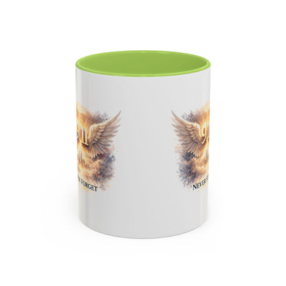 9/11 Never Forget Accent Coffee Mug — Memorial Tribute Ceramic Mug