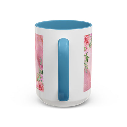 Mother’s Love Accent Coffee Mug — “A Mother's Love is the Heart of the Family” (Pink Floral, 11/15oz)