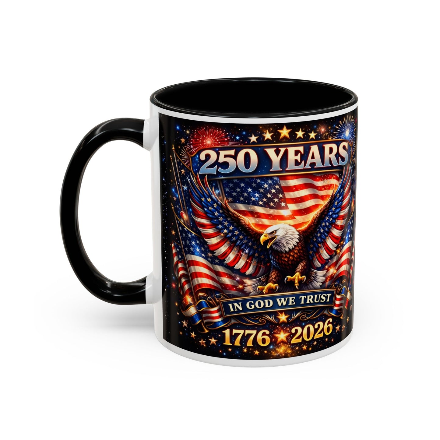 250 Years Patriotic Coffee Mug — In God We Trust 1776–2026