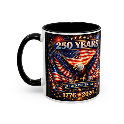 250 Years 1776–2026 Eagle American Flag Accent Coffee Mug — Patriotic Independence Day Gift (11/15oz)