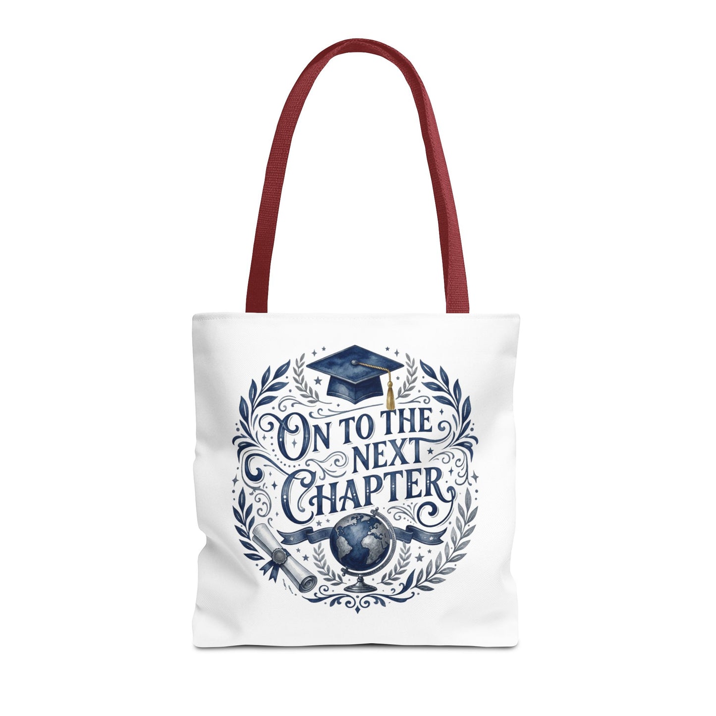Graduation Tote Bag — "On to the Next Chapter" Cap & Globe Gift Tote