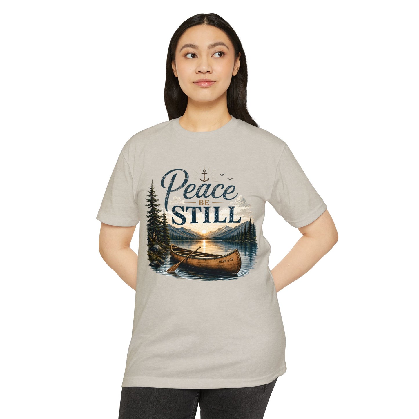 Peace Be Still Canoe T-Shirt — Inspirational Lake Nature Graphic Tee