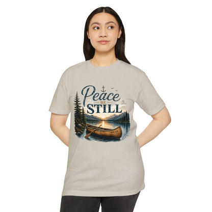 Peace Be Still Canoe T-Shirt — Inspirational Lake Nature Graphic Tee