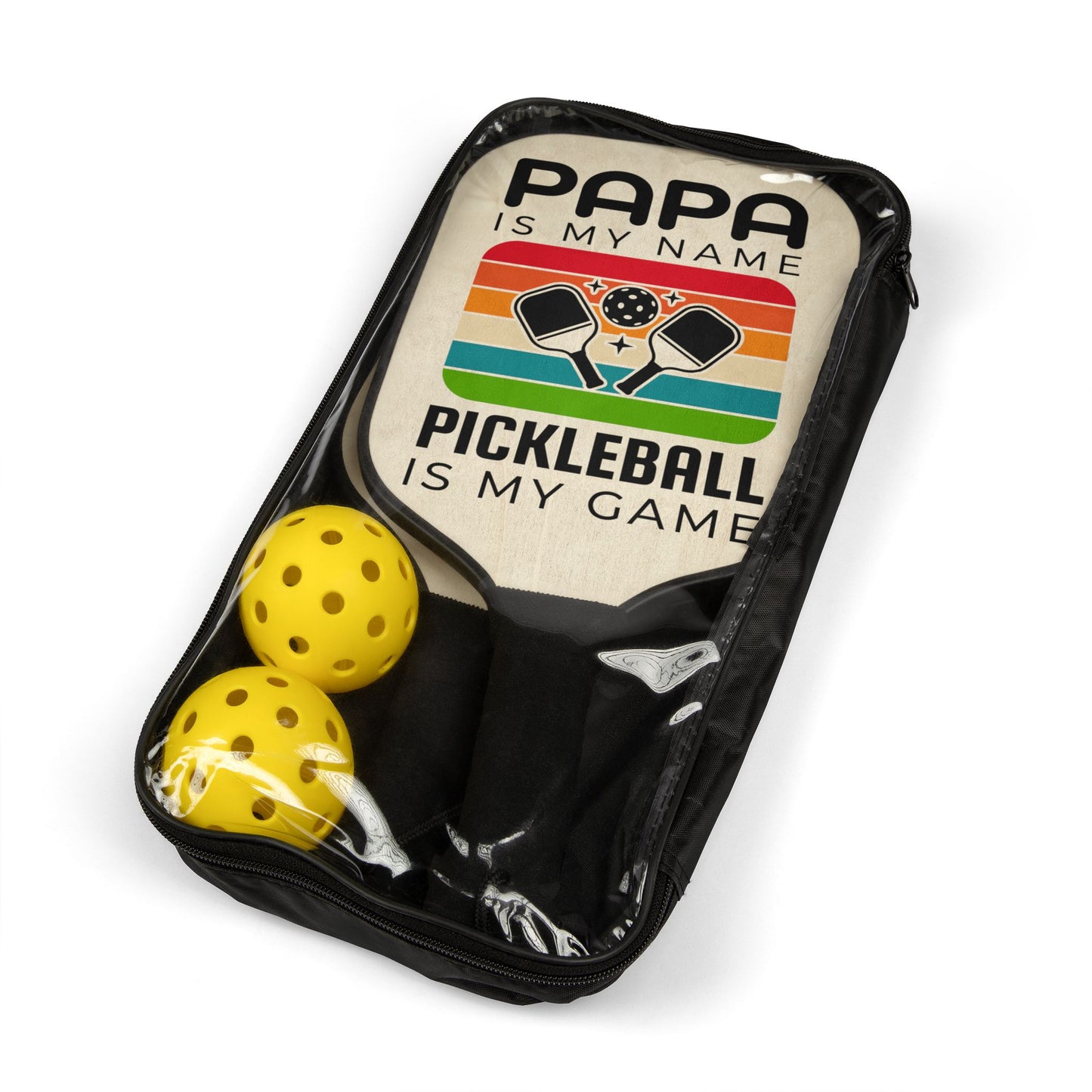 Papa Is My Name Pickleball Paddle Set – Retro 'Pickleball Is My Game' Kit (2 Paddles + Balls)