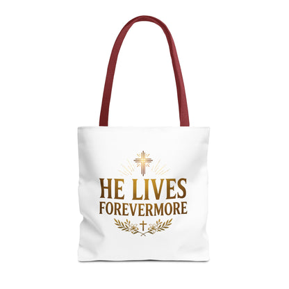 He Lives Forevermore Tote Bag – Christian Faith Cross Easter Canvas Tote