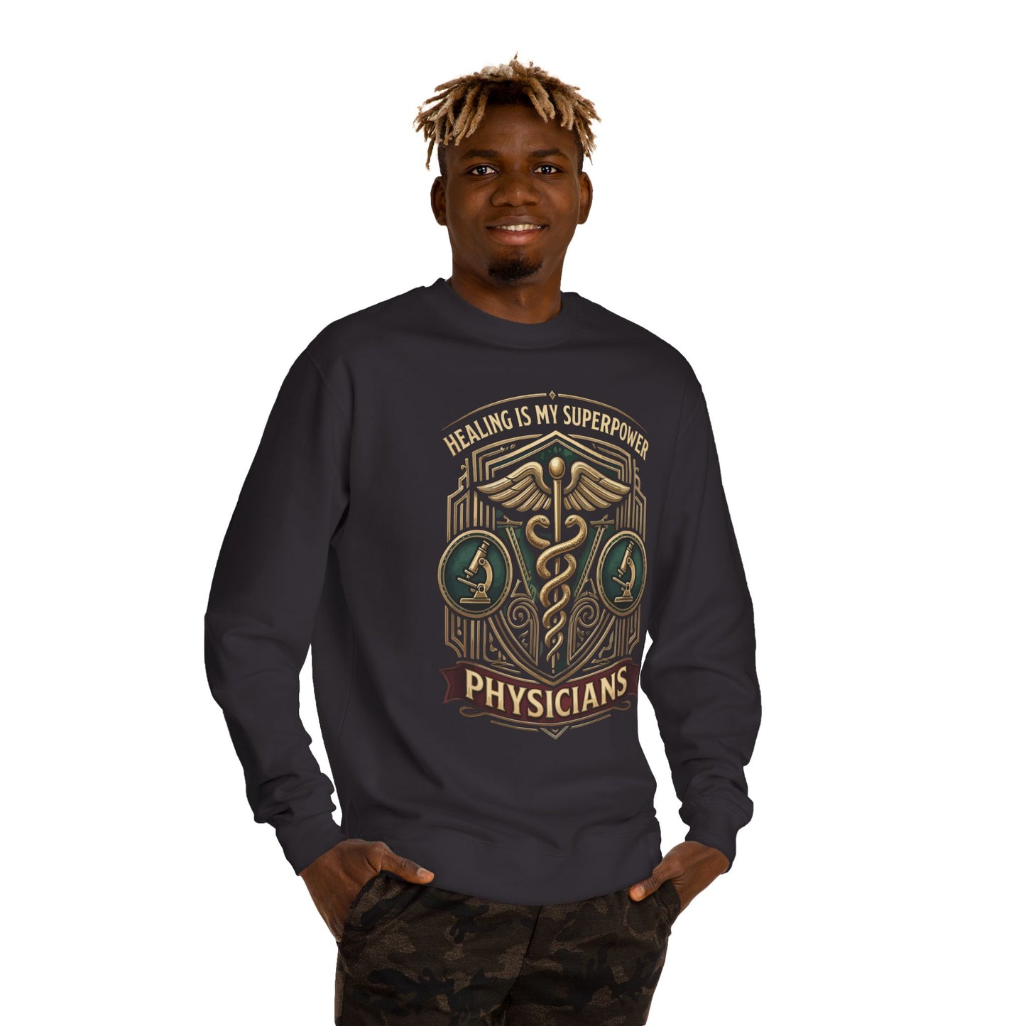 Physicians Caduceus Sweatshirt — "Healing Is My Superpower" Medical Crewneck
