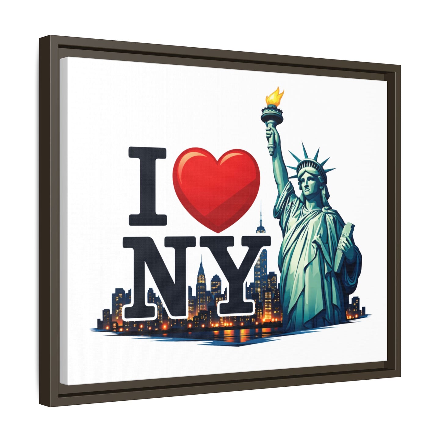 I Love NY Statue of Liberty Matte Framed Canvas
