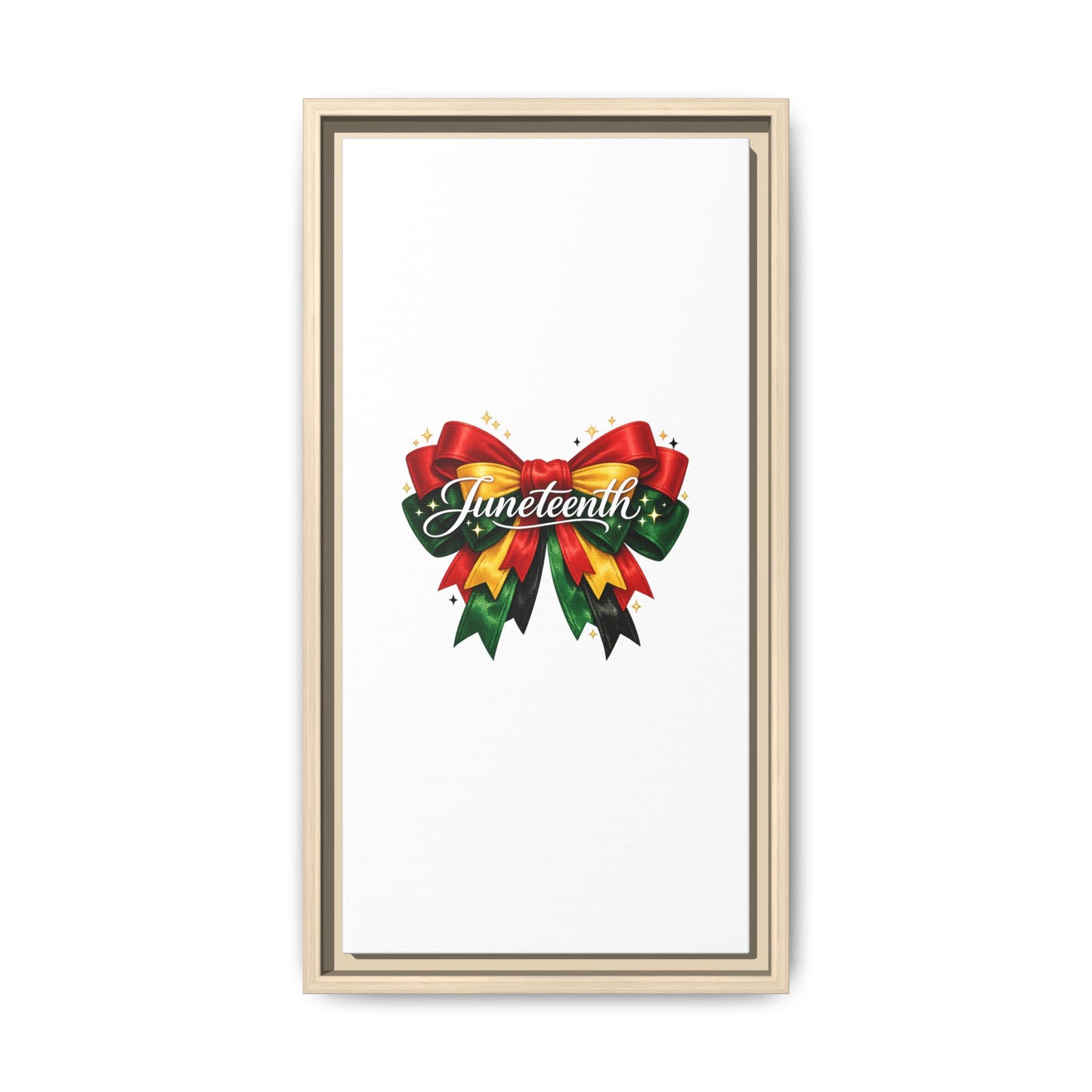 Juneteenth Framed Canvas Print – Festive Red, Green & Gold Ribbon Wall Art