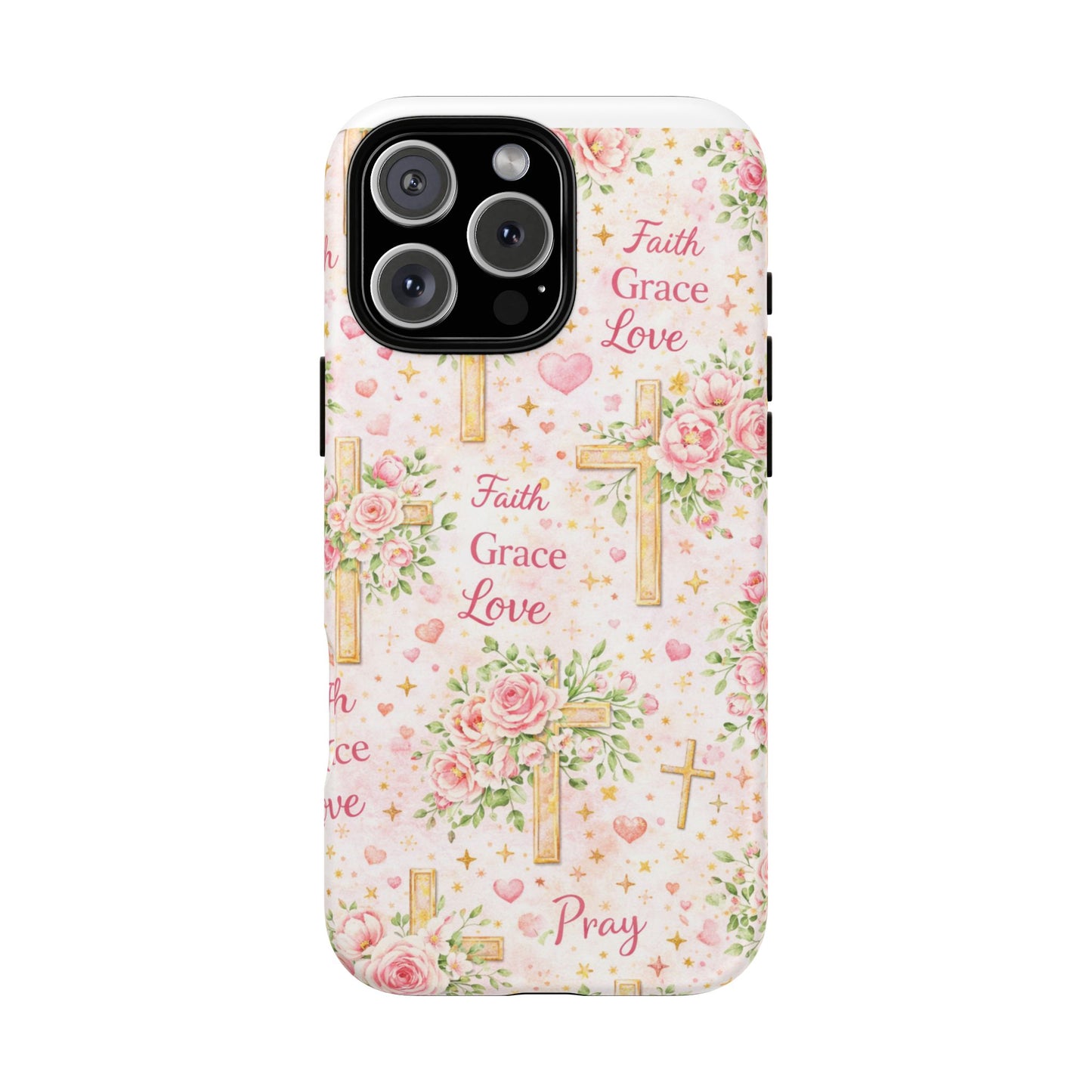 Christian Floral Cross Phone Case — "Faith Grace Love" Tough Magnetic Case