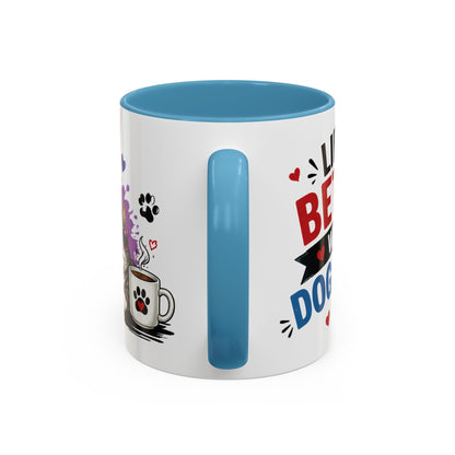 Dog and Cat Coffee Mug – "Life is Better with a Cat" Accent Ceramic Mug
