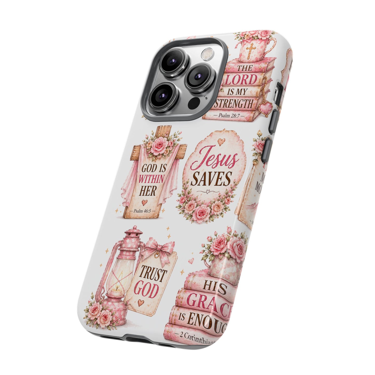 Christian Phone Case — Jesus Saves Floral Tough Case with 'God Is Within Her' & 'Trust God' Design