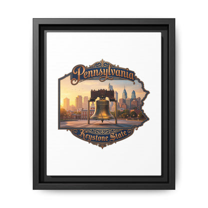 Pennsylvania Keystone State Framed Canvas Wall Art — Liberty Bell & Philadelphia Skyline