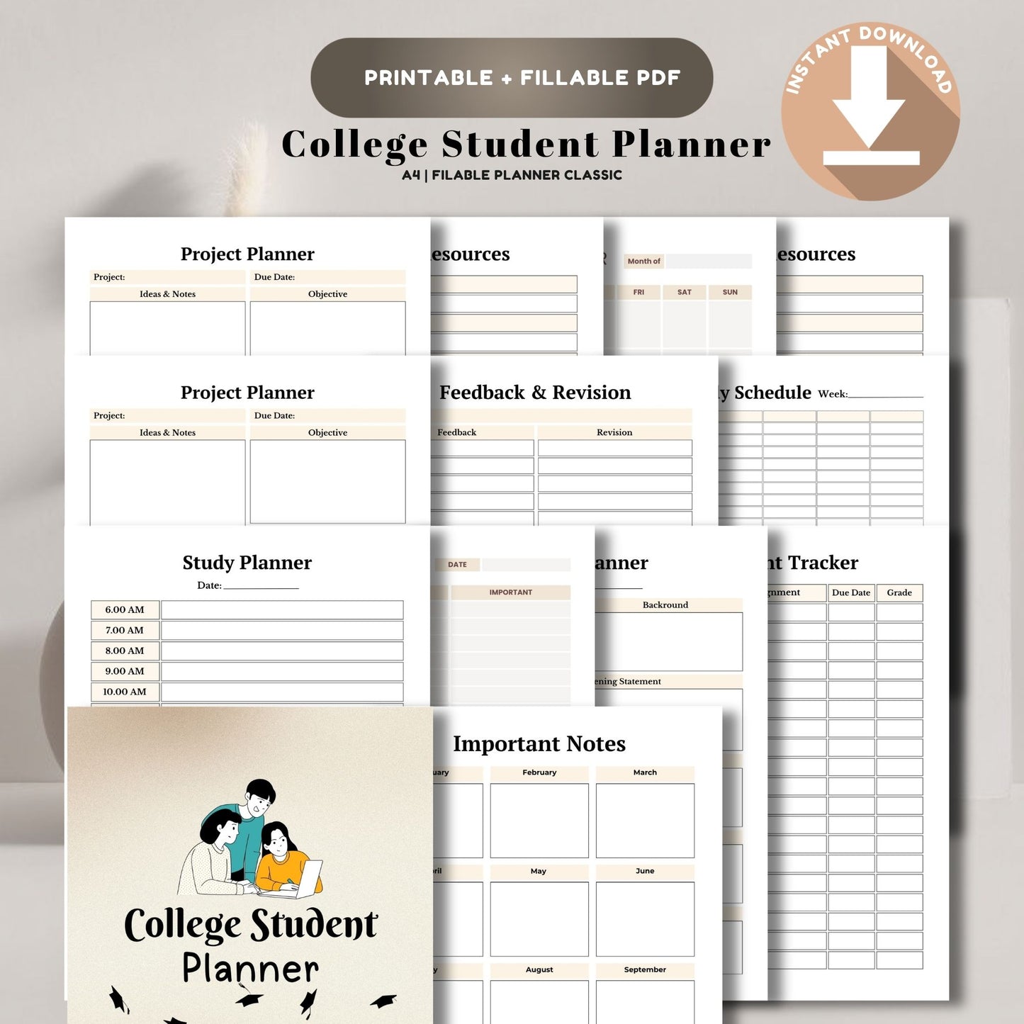 College Student Planner | Academic Success Planner | Assignment & Study Tracker | University Productivity Planner PDF