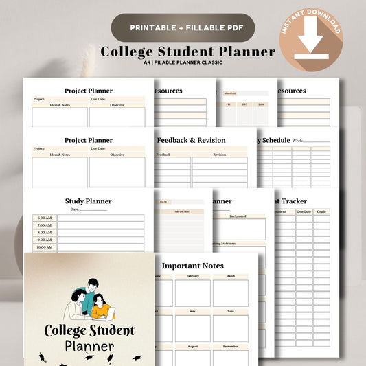 College Student Planner | Academic Success Planner | Assignment & Study Tracker | University Productivity Planner PDF