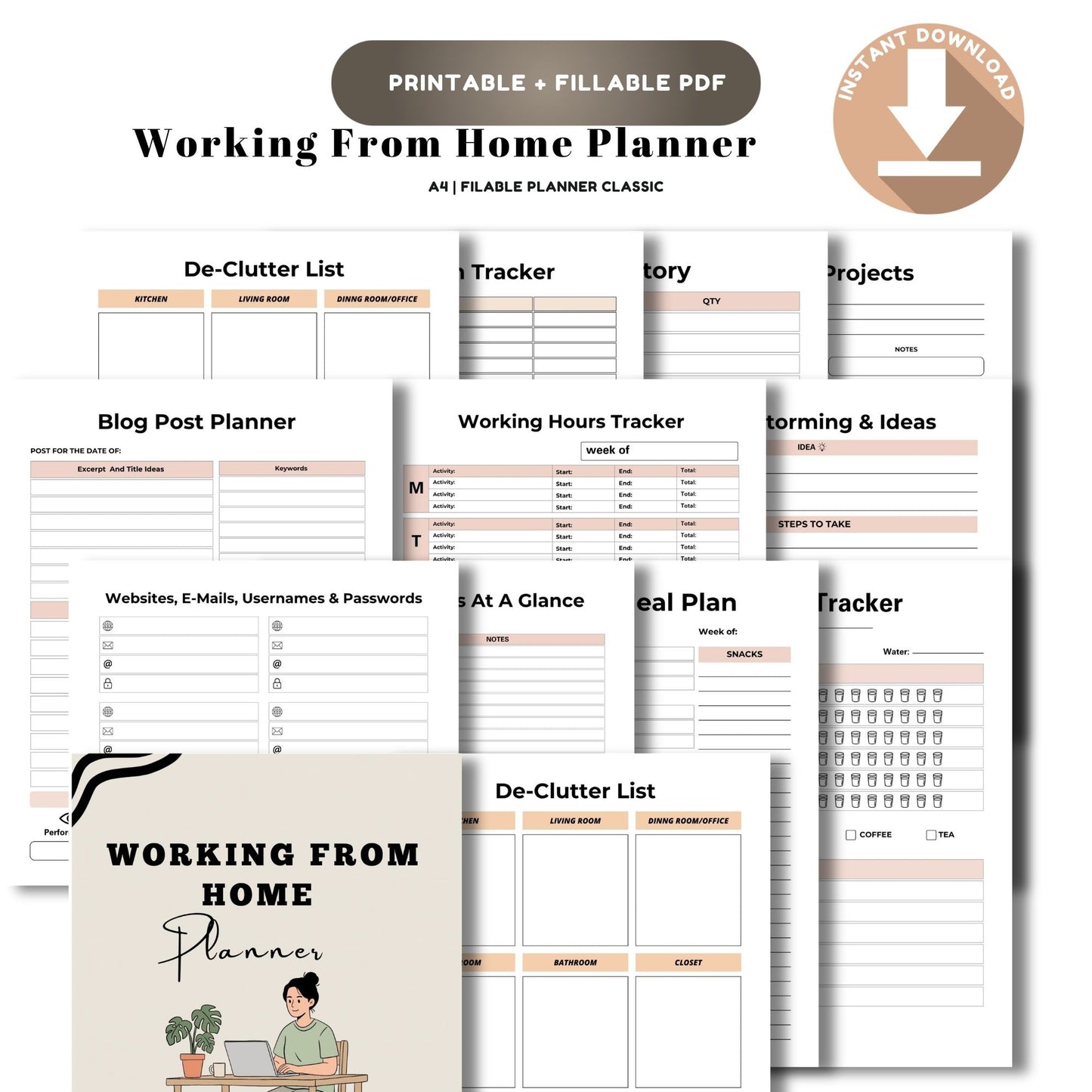 Work From Home Planner | Remote Work Productivity System | Daily Task & Focus Planner | Home Office Organizer PDF