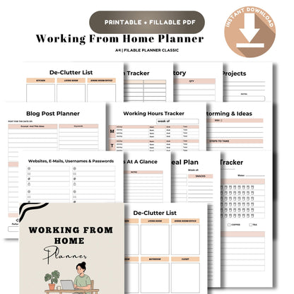 Work From Home Planner | Remote Work Productivity System | Daily Task & Focus Planner | Home Office Organizer PDF