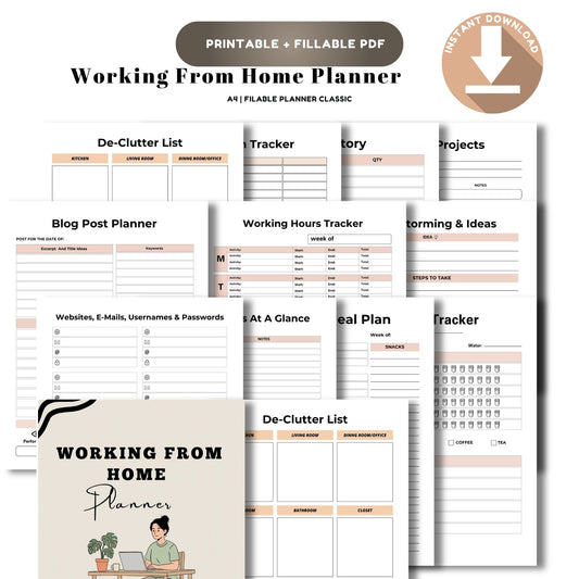 Work From Home Planner | Remote Work Productivity System | Daily Task & Focus Planner | Home Office Organizer PDF