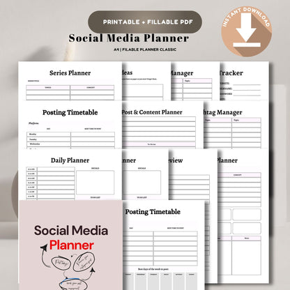 Social Media Planner | Content Planner & Strategy Tracker | Instagram & TikTok Planner | Marketing Planner Printable