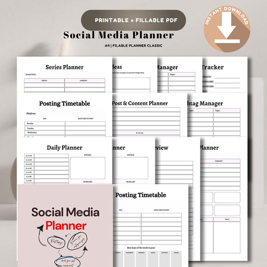 Social Media Planner | Content Planner & Strategy Tracker | Instagram & TikTok Planner | Marketing Planner Printable