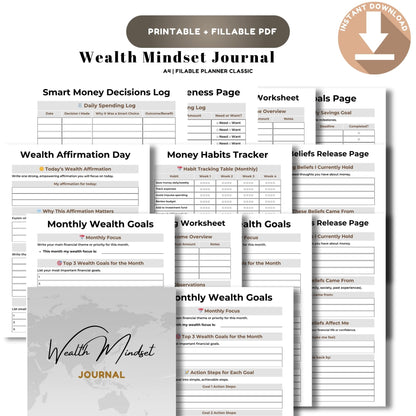 Wealth Mindset Journal Printable | Abundance Thinking, Money Growth & Success Planner