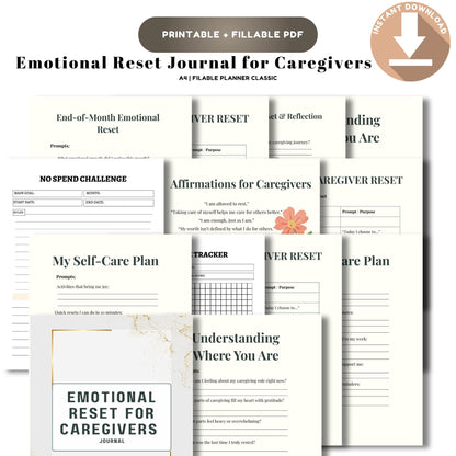 Emotional Reset Journal for Caregivers | Self Care & Stress Relief Planner | Mental Wellness Journal | Burnout Recovery Journal