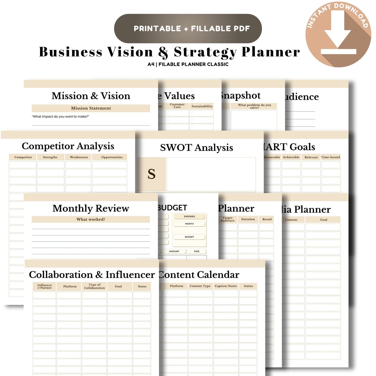 Business Vision & Strategy Planner Printable | Goal Setting & Growth Workbook